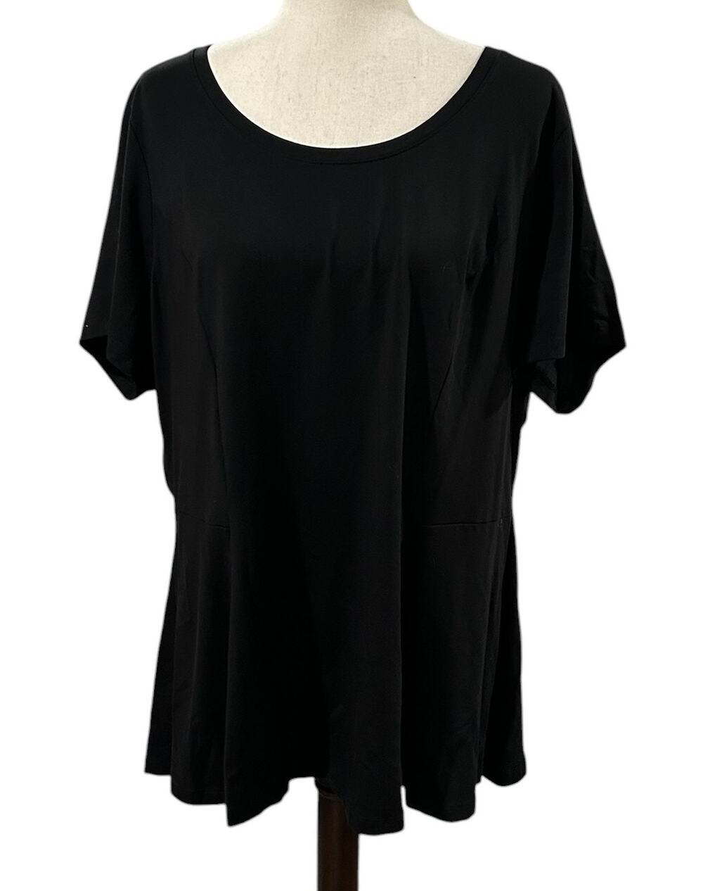 Isaac Mizrahi Live Cotton Modal Short Sleeve Black Peplum Blouse Plus Sz 2X EUC
